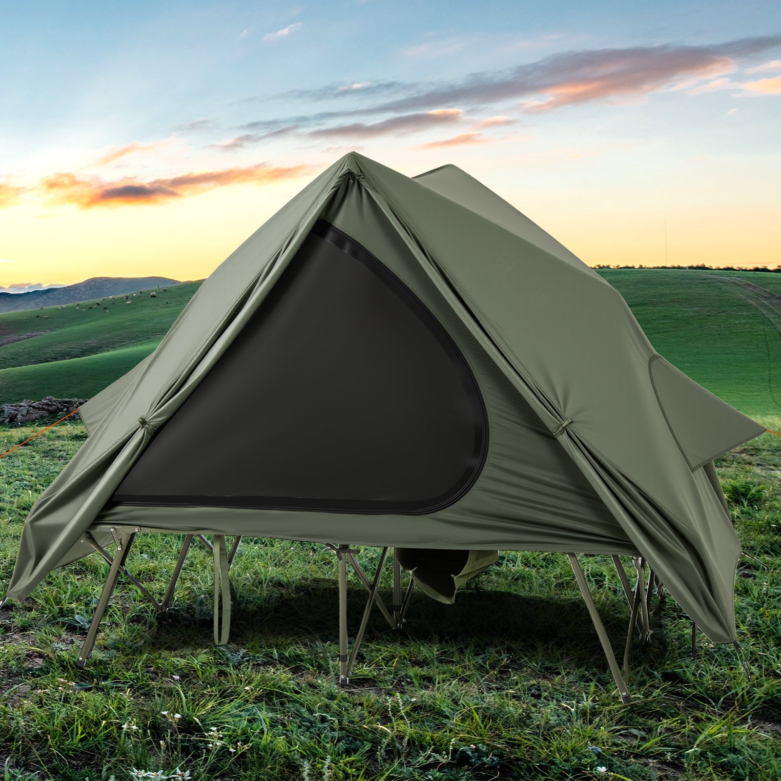 Foldable 2 Person Camping Cot Tent with Portable Wheeled Bag