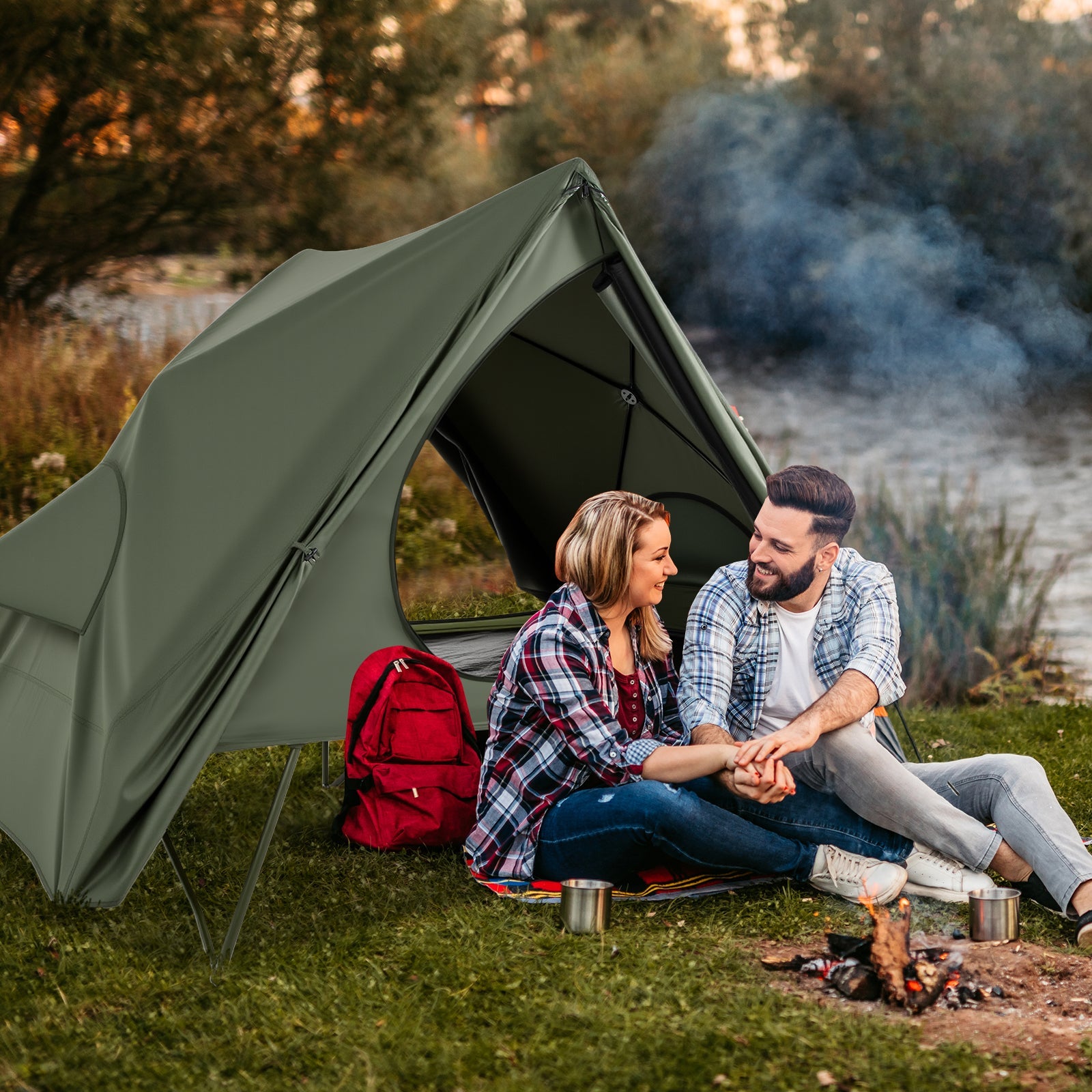 Foldable 2 Person Camping Cot Tent with Portable Wheeled Bag