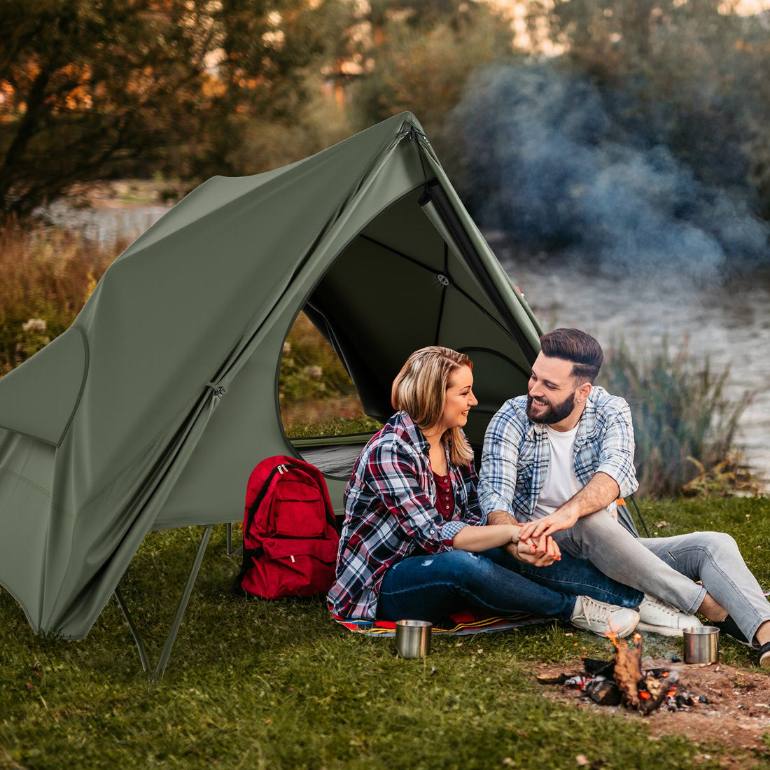 Foldable 2 Person Camping Cot Tent with Portable Wheeled Bag