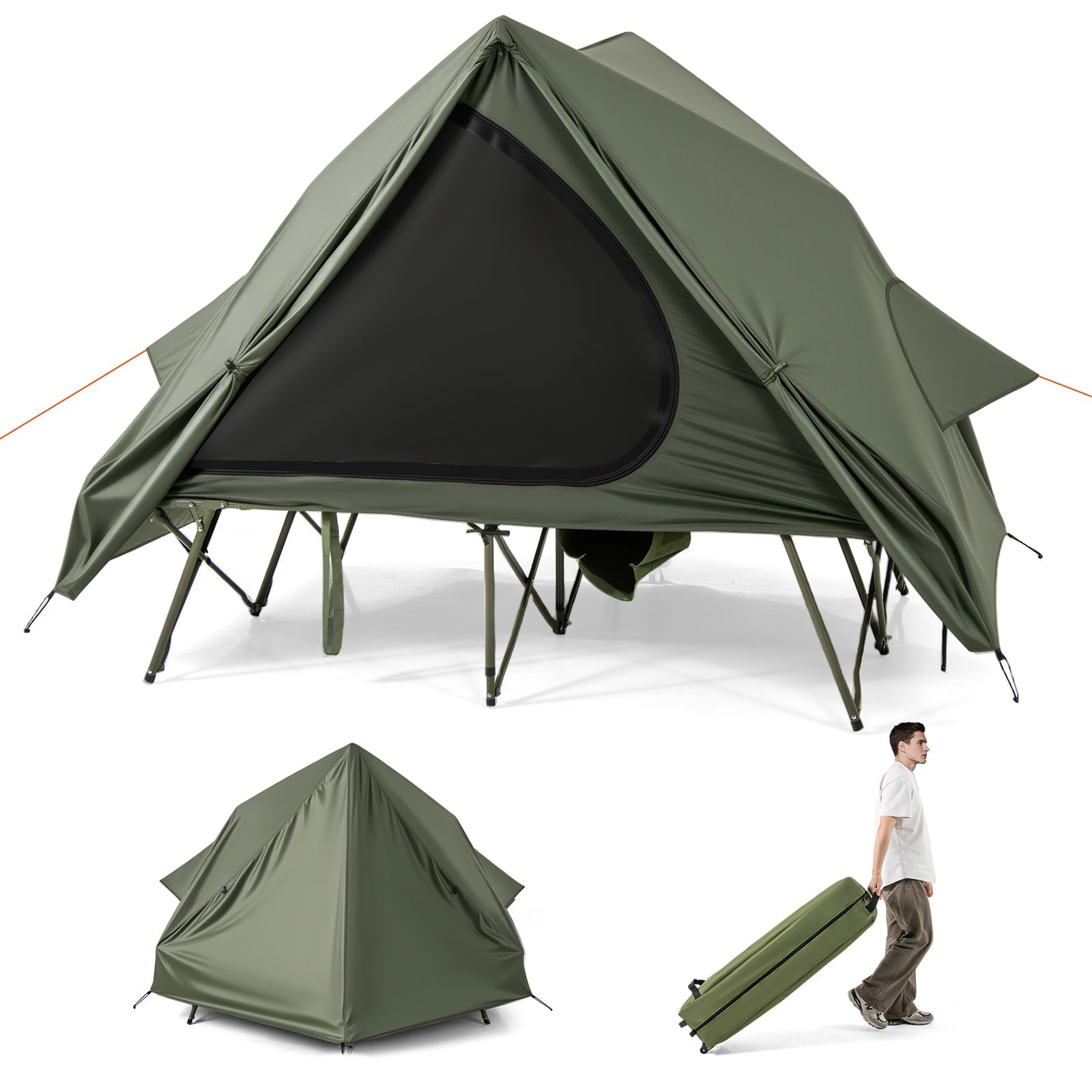 Foldable 2 Person Camping Cot Tent with Portable Wheeled Bag