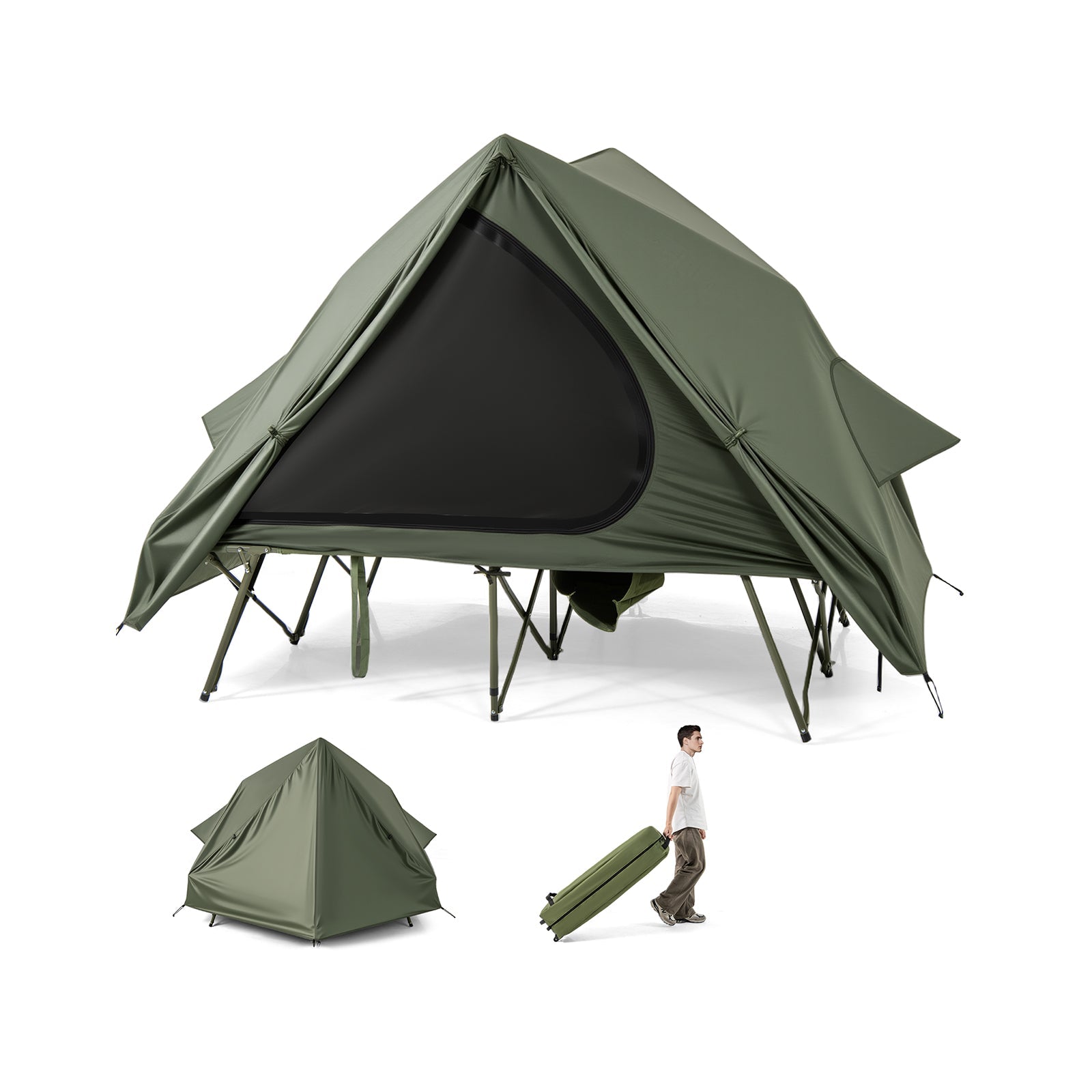Foldable 2 Person Camping Cot Tent with Portable Wheeled Bag