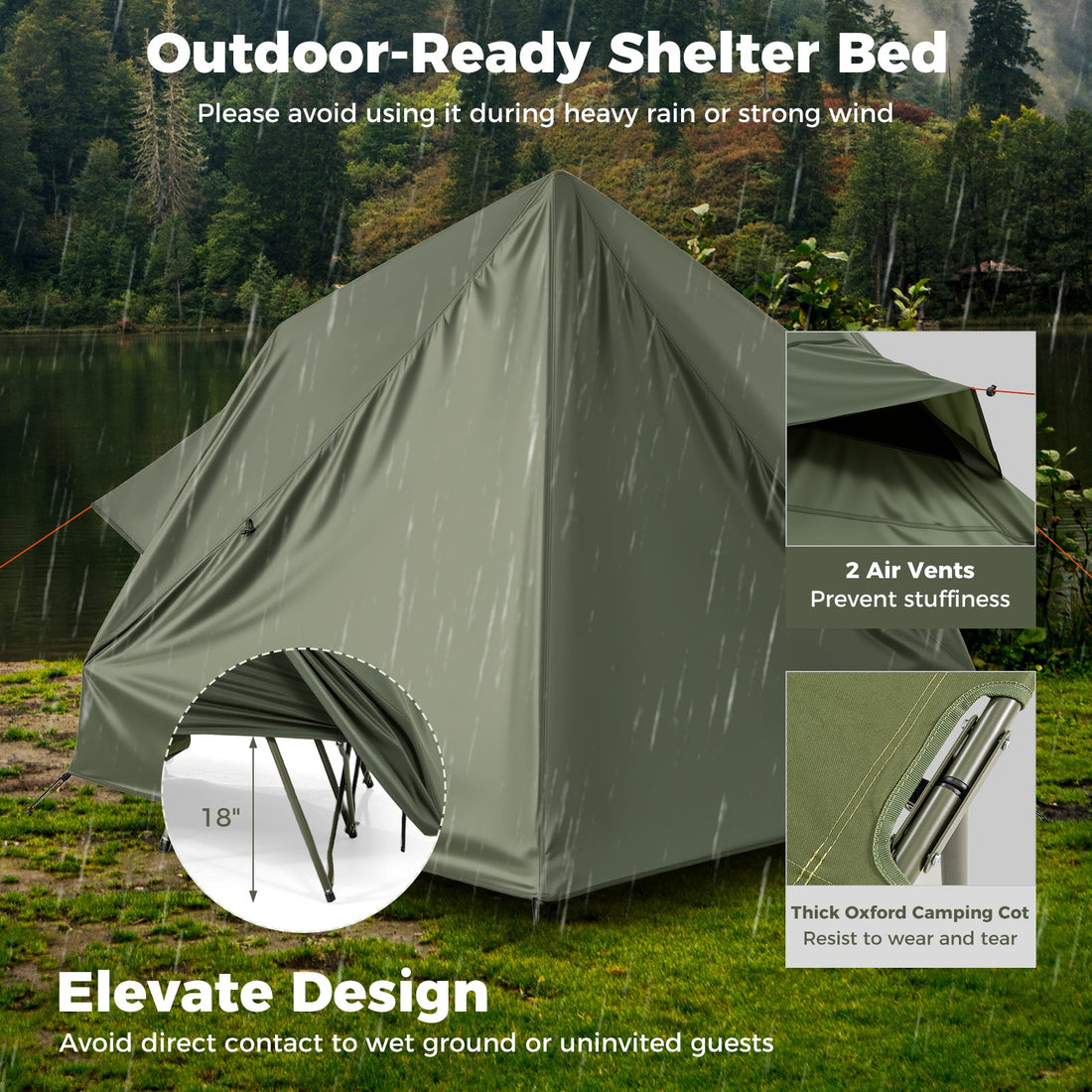 Foldable 2 Person Camping Cot Tent with Portable Wheeled Bag