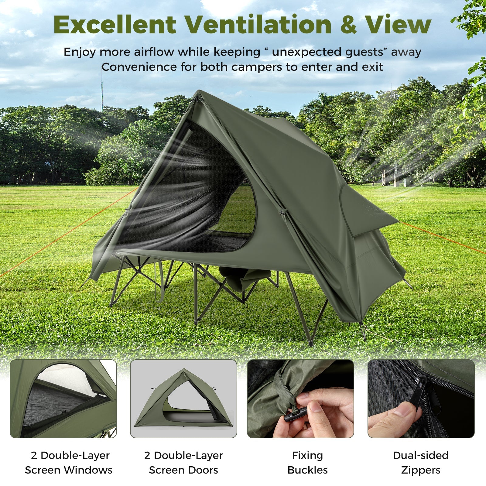 Foldable 2 Person Camping Cot Tent with Portable Wheeled Bag