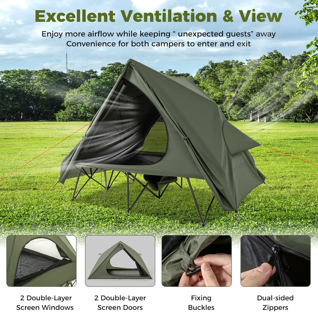 Foldable 2 Person Camping Cot Tent with Portable Wheeled Bag